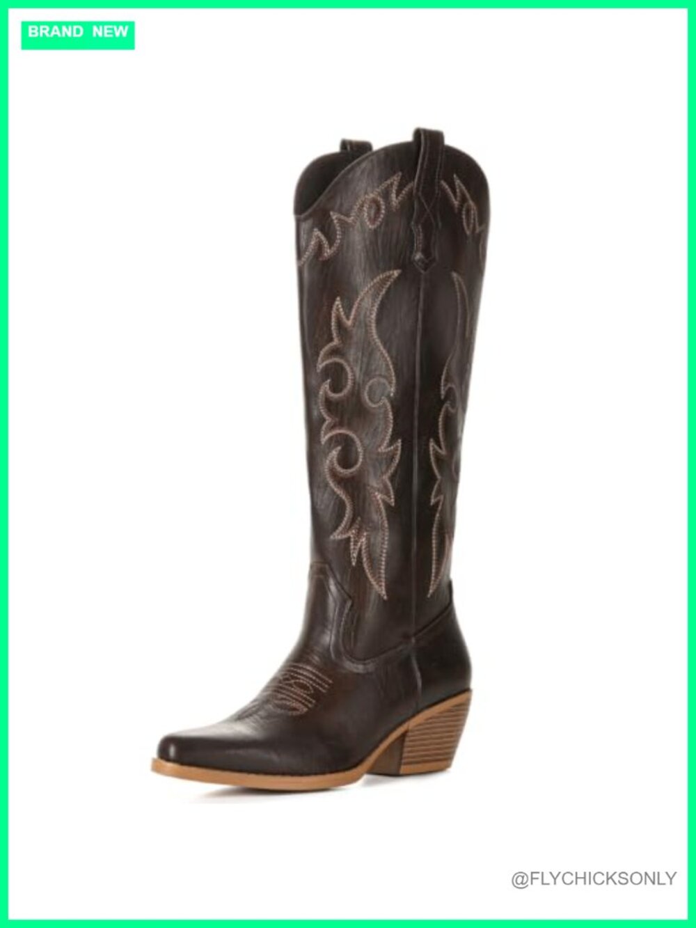 Knee High Western Cowboy Boots Pointed Toe Faux Leather